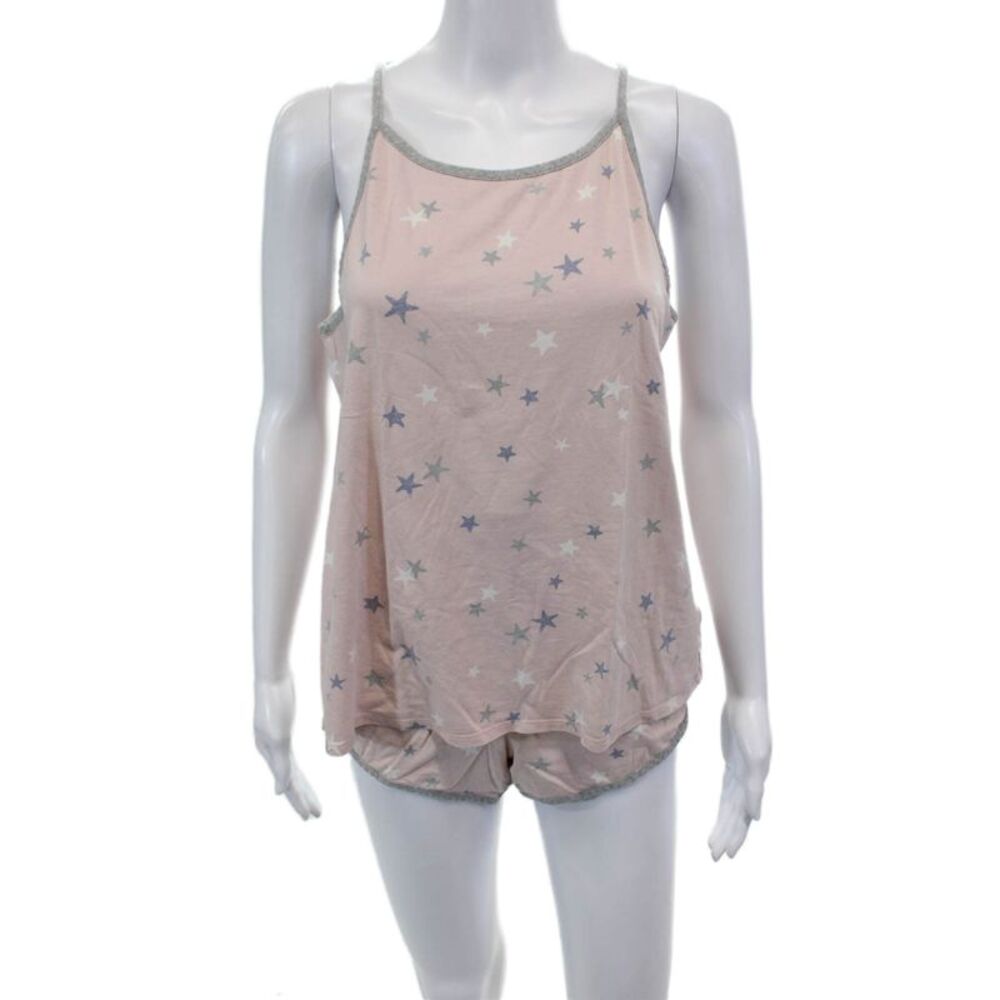 Splendid Womens Cotton Star Print 2 Piece Sleepwear Set Pink Size L